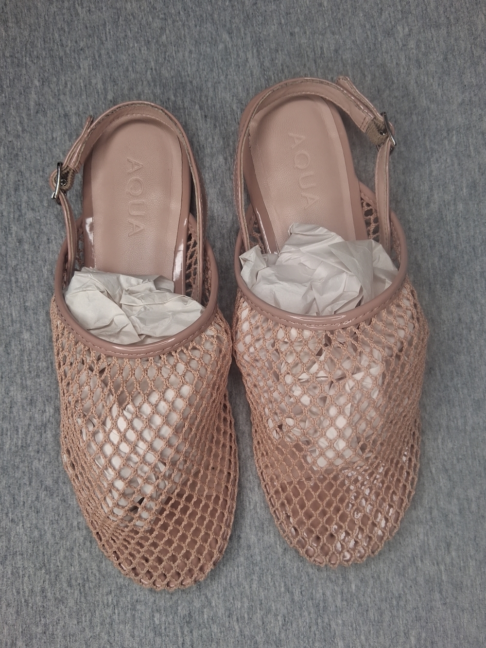 AQUA Tan Mesh Slingback Sandals Summer Beachy (READ)